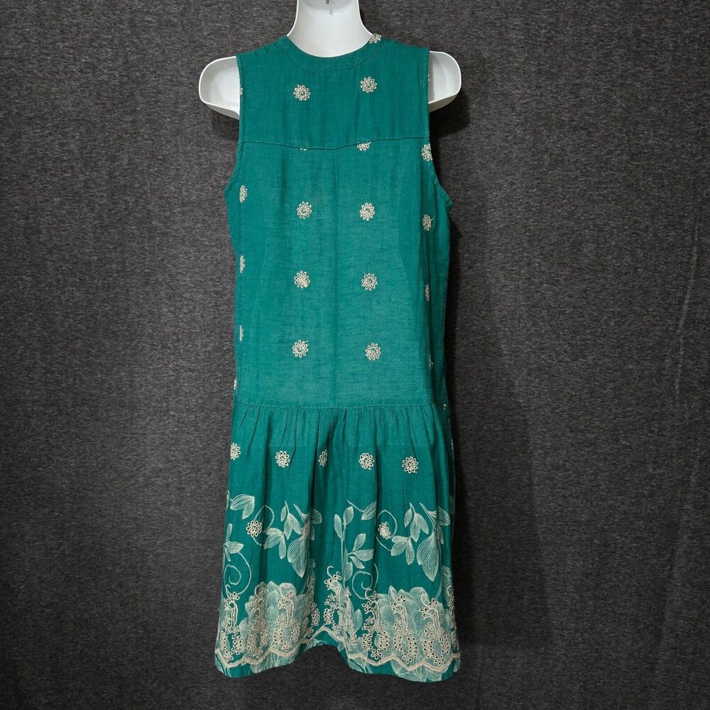 Maeve Anthropologie Pippa Green Swing Dress Womens XS Eyelet Embroidered - Picture 6 of 10
